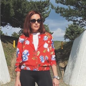 Amisu Red Floral Bomber Jacket